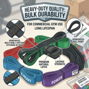 Close-up illustration of the durable material and reinforced stitching of a resistance bands bulk buy set.