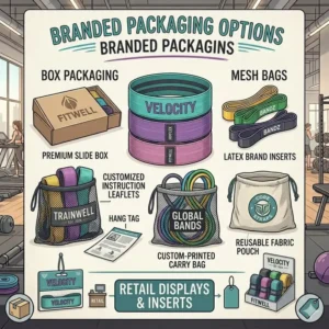 Custom branded pouches and premium retail box packaging from a custom resistance bands manufacturer.