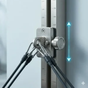 Close-up detail of the sliding adjustable height mechanism on a high-quality resistance band station.