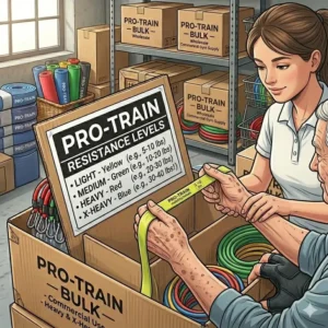 Patients in a clinic using light-tension bulk resistance bands for rehabilitation and mobility exercises.