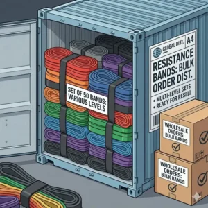 Large shipping containers and wholesale packaging ready for a global resistance bands bulk buy distribution.