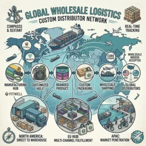 Global distribution map and shipping routes managed by a custom resistance bands manufacturer.