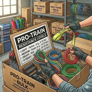 A complete set of loop and tube bulk resistance bands with handles, perfect for a comprehensive home workout setup.