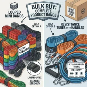 Comparison between looped bands and tube styles included in a comprehensive resistance bands bulk buy package.