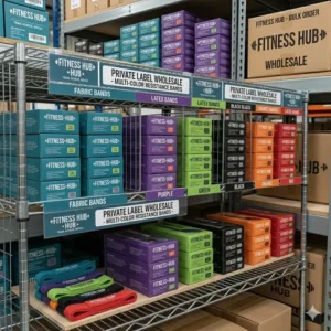 Different colors representing various strength levels for these wholesale resistance bands with logo.