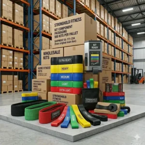 Portable fitness kits featuring whole exercise resistance bands with carry bags and accessories.