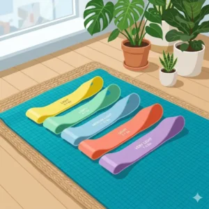 Illustration of a woman using light exercise bands for lateral raises to strengthen shoulder muscles.