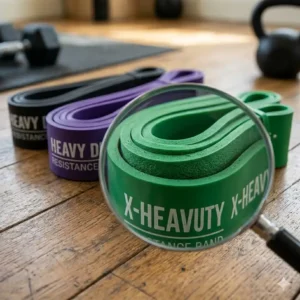 Close-up detail showing the thick and durable latex material of these workout bands heavy duty.