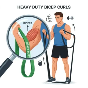 A man performing bicep curls using workout bands heavy duty to build arm strength.