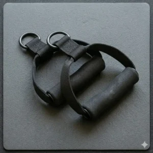 Pair of padded ergonomic handles used as resistance tube accessories to provide a secure and comfortable grip.