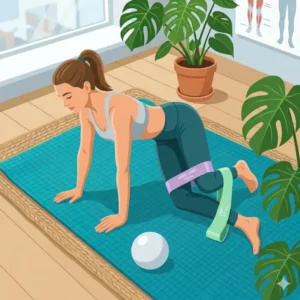 Digital drawing showing light exercise bands being used for gentle knee rehabilitation exercises.