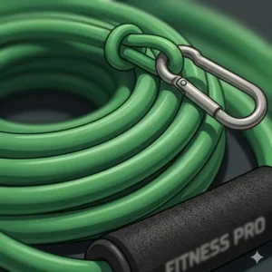 Close-up view of the durable and snap-resistant latex material of a green resistance tube.