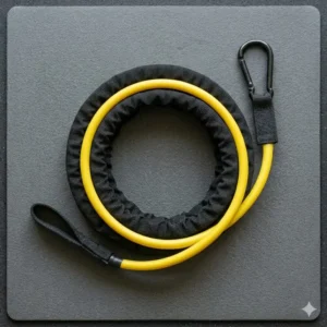 A durable protective fabric sleeve covering the band, a must-have among resistance tube accessories for safety.