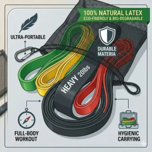 Compact and portable storage solution for a full set of natural latex resistance bands.