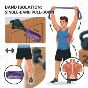 Using workout bands heavy duty for pull-up assistance to improve upper body workout form.