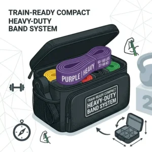 A compact and organized travel carrying case for a full set of workout bands heavy duty.