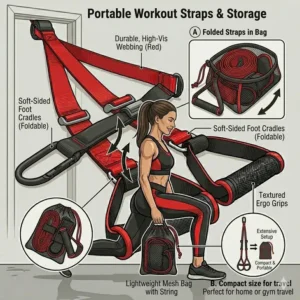 Detailed view of the non-slip textured grip on the handles of professional-grade workout straps with handles.