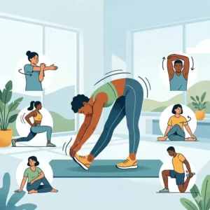 A close-up illustration of a gentle side neck tilt, part of a regular stretch out stretch practice.
