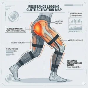 An anatomical view of glute muscles being activated by the tension in resistance leggings.