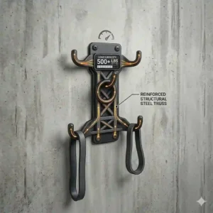 Technical drawing highlighting the heavy-duty steel durability of this resistance band wall mount