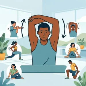 An illustration showing an overhead arm extension used during a morning stretch out stretch session.
