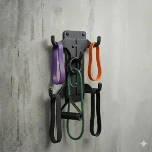 Visualizing different exercise heights available when using a multi-level resistance band wall mount.