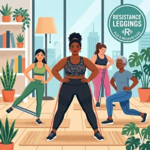 Diverse models of different body types showcasing the flexible fit of resistance leggings.