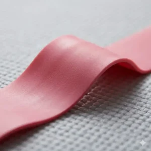 Close-up detail of a high-quality, eco-friendly latex light resistance exercise band showing texture and elasticity.