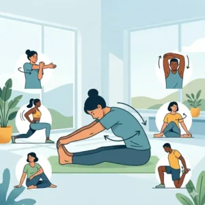 An illustrative pose reaching forward for a deep hamstring stretch out stretch on the floor.