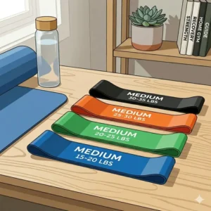 A comprehensive infographic showing various exercises with medium exercise bands.