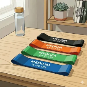 Comparison chart showing the tension levels of medium exercise bands versus others.