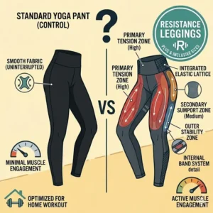 An informative chart comparing the calorie burn of regular gym wear versus resistance leggings.