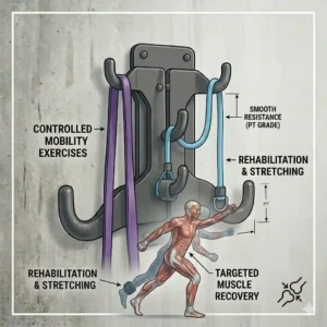Comparison showing the stability of a permanent resistance band wall mount versus a portable door anchor.