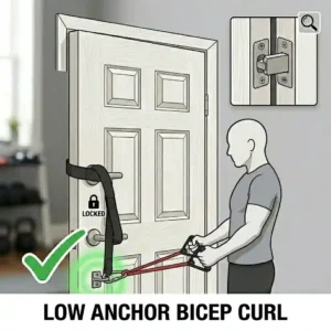 An illustration of a door anchor for resistance bands placed at the bottom of a door.