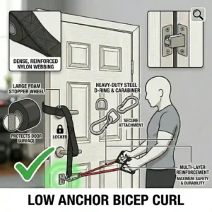 A diagram showing the high quality design features of a heavy duty door anchor.