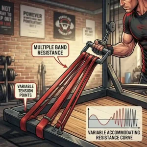 Illustration of a person doing a resistance band barbell bicep curl to show isolation movement.